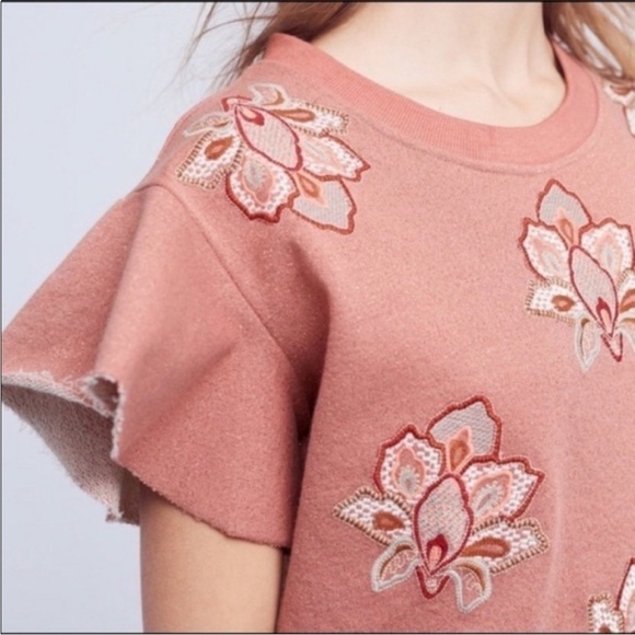 Chloe Oliver‎ Anthropologie Floral Embroidered Appliqué Metallic Padma Тор - Picture 2 of 12